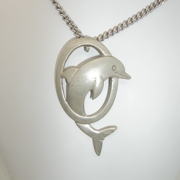 Reed and Barton Pewter Dolphin Necklace - Picture 3 of 6